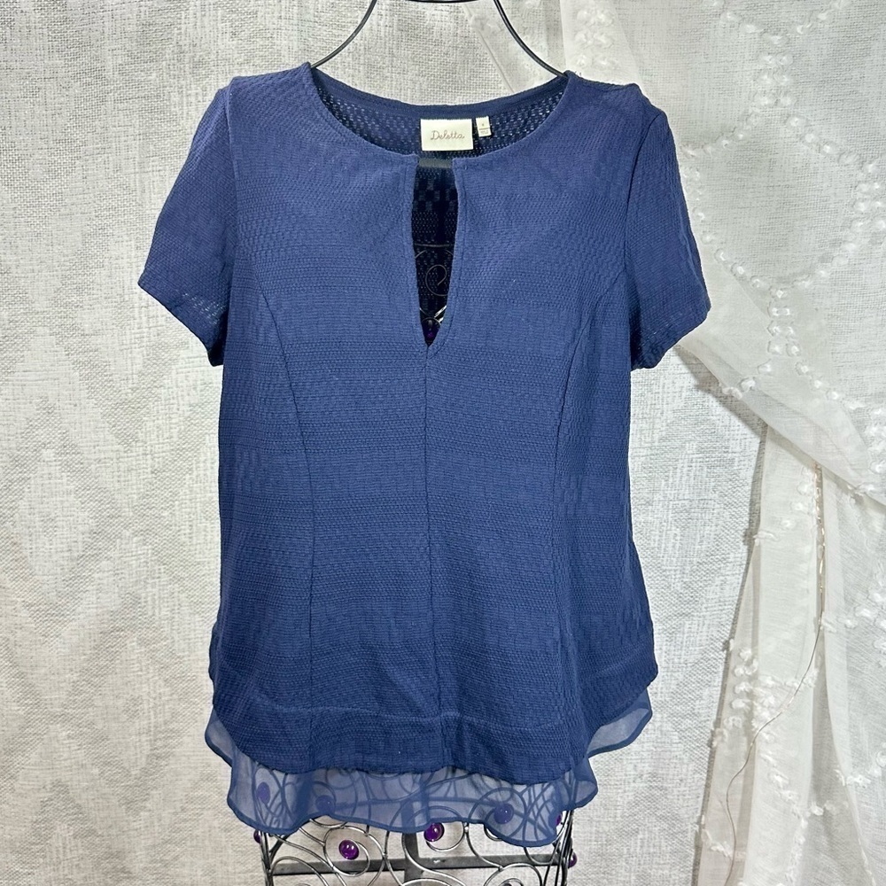 Anthropologie Deletta soledad navy keyhole blouse size M - Picture 2 of 8